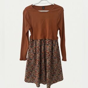 NWOT SHEIN Rust Floral Long Sleeve Dress, Nursing/ Breastfeeding, Maternity